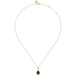 Discount Gabriel & Co. 14K Yellow Gold Pear Shape Garnet with Diamond Halo Necklace
