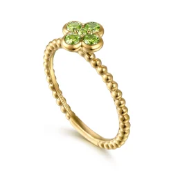Discount Gabriel & Co. 14K Yellow Gold Peridot Cluster Clover and Bujukan Bead Stackable Ring