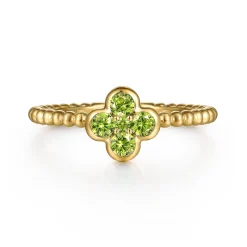 Discount Gabriel & Co. 14K Yellow Gold Peridot Cluster Clover and Bujukan Bead Stackable Ring