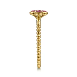 Sale Gabriel & Co. 14K Yellow Gold Pink Tourmaline Cluster Clover and Bujukan Bead Stackable Ring