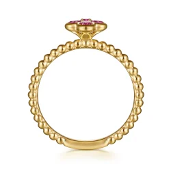 Sale Gabriel & Co. 14K Yellow Gold Pink Tourmaline Cluster Clover and Bujukan Bead Stackable Ring