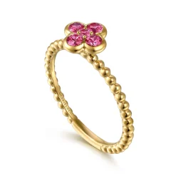Sale Gabriel & Co. 14K Yellow Gold Pink Tourmaline Cluster Clover and Bujukan Bead Stackable Ring