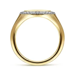 Best Gabriel & Co. 14K Yellow Gold Pinky Signet Ring with Diamond Halo