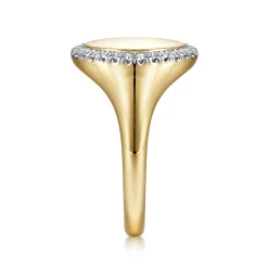 Best Gabriel & Co. 14K Yellow Gold Pinky Signet Ring with Diamond Halo