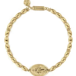 Clearance Gabriel & Co. 14K Yellow Gold Plain Oval Beads Saint Mens Bracelet