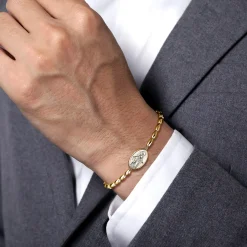 Clearance Gabriel & Co. 14K Yellow Gold Plain Oval Beads Saint Mens Bracelet