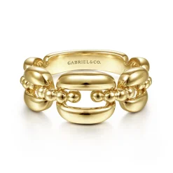 Discount Gabriel & Co. 14K Yellow Gold Polished Chain Link Ring with Bujukan Bead Connector