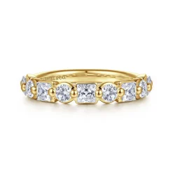 Hot Gabriel & Co. 14K Yellow Gold Prong Princess Cut and Round Diamond Anniversary Band - 1.25 ct
