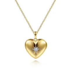 Discount Gabriel & Co. 14K Yellow Gold Puff Heart Pendant Locket Necklace with Diamond Star