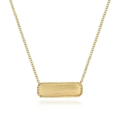 New Gabriel & Co. 14K Yellow Gold Rectangular ID Pendant Necklace with Twisted Rope Frame
