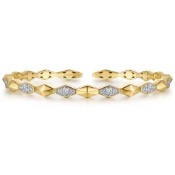 Hot Gabriel & Co. 14K Yellow Gold Rhombus Diamond Hard Cuff Bangle Bracelet