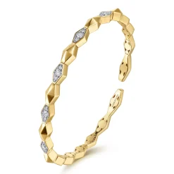 Hot Gabriel & Co. 14K Yellow Gold Rhombus Diamond Hard Cuff Bangle Bracelet