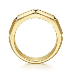 Online Gabriel & Co. 14K Yellow Gold Ring with Princess Cut Sapphire B quality Stations in East West Brush Finish