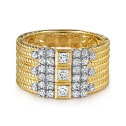 Online Gabriel & Co. 14K Yellow Gold Rope Diamond Wide Band Ladies Ring