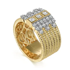 Online Gabriel & Co. 14K Yellow Gold Rope Diamond Wide Band Ladies Ring