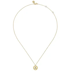 Best Gabriel & Co. 14K Yellow Gold Round A Initial Pendant Necklace with Diamonds