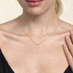 Best Gabriel & Co. 14K Yellow Gold Round A Initial Pendant Necklace with Diamonds