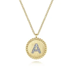 Best Gabriel & Co. 14K Yellow Gold Round A Initial Pendant Necklace with Diamonds