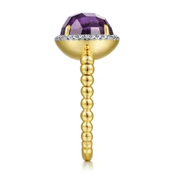 New Gabriel & Co. 14K Yellow Gold Round Amethyst and Diamond Halo Ring