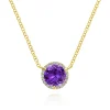 Sale Gabriel & Co. 14K Yellow Gold Round Amethyst and Diamond Halo Pendant Necklace