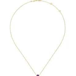 Sale Gabriel & Co. 14K Yellow Gold Round Amethyst and Diamond Halo Pendant Necklace