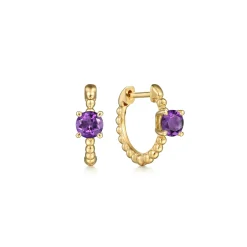 Sale Gabriel & Co. 14K Yellow Gold Round Amethyst Bujukan Huggies
