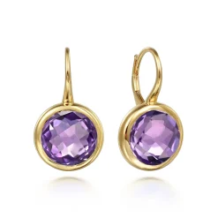 Outlet Gabriel & Co. 14K Yellow Gold Round Amethyst Earrings With Flower Pattern J-Back
