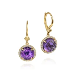 Discount Gabriel & Co. 14K Yellow Gold Round Amethysts with Diamond Halo Earrings