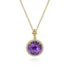 Sale Gabriel & Co. 14K Yellow Gold Round Amethysts with Diamond Halo Necklace