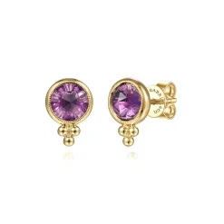 Clearance Gabriel & Co. 14K Yellow Gold Round Bezel Amethyst Stud Earrings