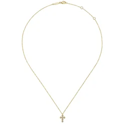 New Gabriel & Co. 14K Yellow Gold Round Bezel Set Diamond Cross Pendant Necklace