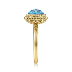 Online Gabriel & Co. 14K Yellow Gold Round Blue Topaz Bezel Set Ring with Bujukan Bead Halo