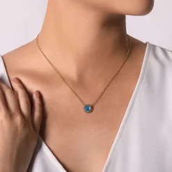 Discount Gabriel & Co. 14K Yellow Gold Round Blue Topaz Pendant Necklace with Bujukan Bead Halo