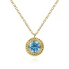 Discount Gabriel & Co. 14K Yellow Gold Round Blue Topaz and Twisted Rope Pendant Necklace