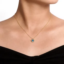 Discount Gabriel & Co. 14K Yellow Gold Round Blue Topaz and Twisted Rope Pendant Necklace