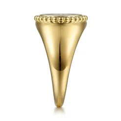 Clearance Gabriel & Co. 14K Yellow Gold Round Bujukan Signet Ring with Diamond Starburst