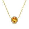 Gabriel & Co. 14K Yellow Gold Round Citrine and Diamond Halo Pendant Necklace