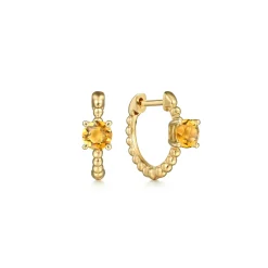 New Gabriel & Co. 14K Yellow Gold Round Citrine Bujukan Huggies