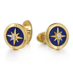 Online Gabriel & Co. 14K Yellow Gold Round Compass Cufflinks with Diamond and Lapis