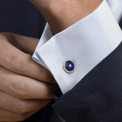 Discount Gabriel & Co. 14K Yellow Gold Round Cufflinks with Swiss Blue Topaz and Lapis