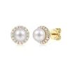 Outlet Gabriel & Co. 14K Yellow Gold Round Diamond Halo Pearl Stud Earrings