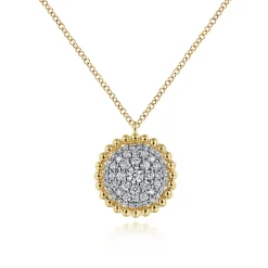 Hot Gabriel & Co. 14K Yellow Gold Round Diamond Pave Pendant Necklace with Bujukan Bead Frame