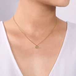 Hot Gabriel & Co. 14K Yellow Gold Round Diamond Pave Cluster Pendant Necklace with Twisted Rope Frame