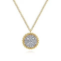 Online Gabriel & Co. 14K Yellow Gold Round Diamond Pave Pendant Necklace with Bujukan Bead Frame