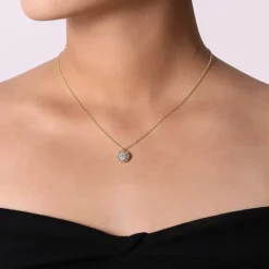 Online Gabriel & Co. 14K Yellow Gold Round Diamond Pave Pendant Necklace with Bujukan Bead Frame