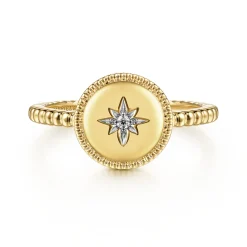Hot Gabriel & Co. 14K Yellow Gold Round Diamond Star Bujukan Signet Ring