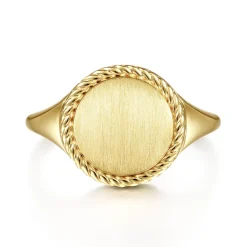 Clearance Gabriel & Co. 14K Yellow Gold Round Engravable Signet Ring with Twisted Rope Frame