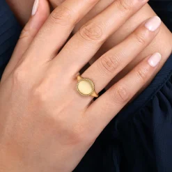 Clearance Gabriel & Co. 14K Yellow Gold Round Engravable Signet Ring with Twisted Rope Frame