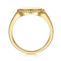 Clearance Gabriel & Co. 14K Yellow Gold Round Engravable Signet Ring with Twisted Rope Frame