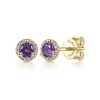 Gabriel & Co. 14K Yellow Gold Round Halo Amethyst and Diamond Stud Earrings